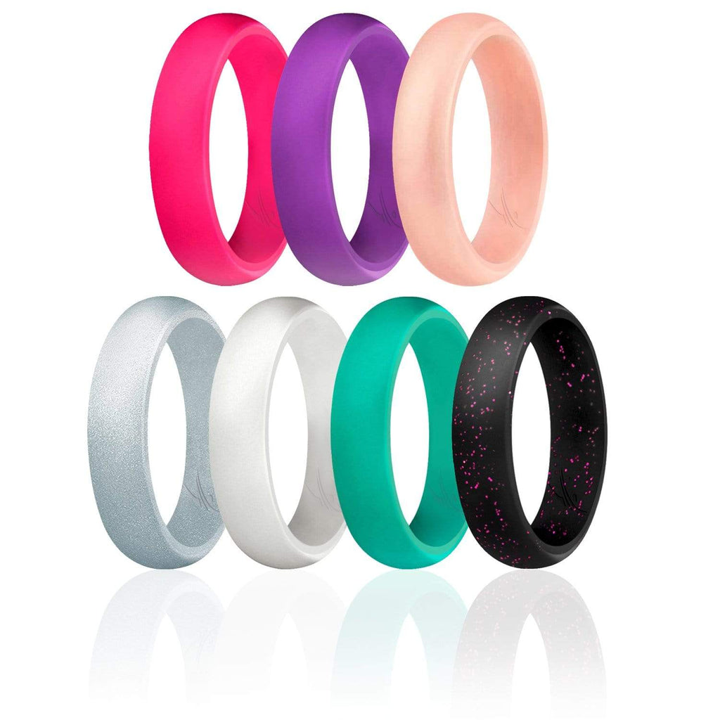 7 Pack Women's Silicone Rings - Assorted Colors & Dome Style - ROQ
