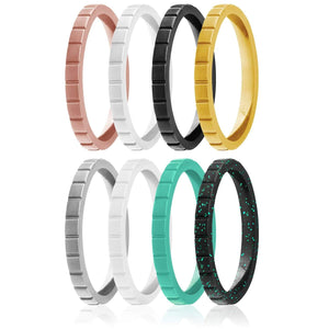 ROQ Womens 8 Pack Stackable Horizontal Lines Style 2.5mm Wide 4 8 Pack - Silicone Rings for Women - Thin Stackable - Horizontal Lines
