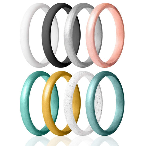 Image of ROQ Womens 8 Pack Stackable Pave Knife Edge Style 2.5mm Wide 4 8 Pack - Silicone Rings for Women - Thin Stackable - Pave Knife Edge